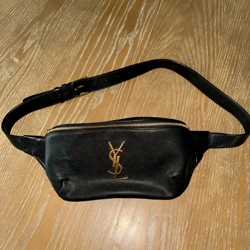 Yves Saint Laurent Black and Gold Belt Bag